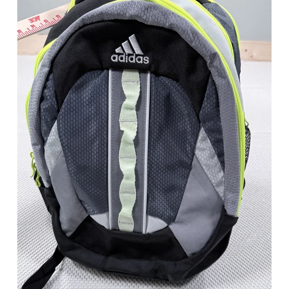 Adidas Loadspring Backpack Black Gray Neon Green Multi Pocket Book Bag